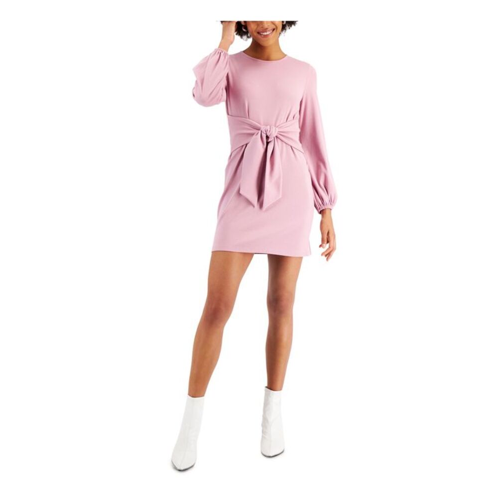 BAR III Womens Pink Tie Elastic Cuffs Long Sleeve Short Party Sheath Dress XS